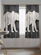 Sheer Curtains 63 Inch Length, White Brown Bear Semi Sheer Curtains Light Filtering Window Treatment, Farmhouse Country Rustic Wooden Grain Privacy Voile Drapes for Living Room Bedroom 52x63 Inch