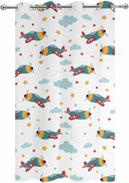 Turquoise Airplane Waterproof Outdoor Curtains for Patio, Windproof Weatherproof Curtains with Weighted Hem, Modern Art Cartoon Aircraft Clouds Light Filtering Privacy Drapes for Porch 54"x 95"