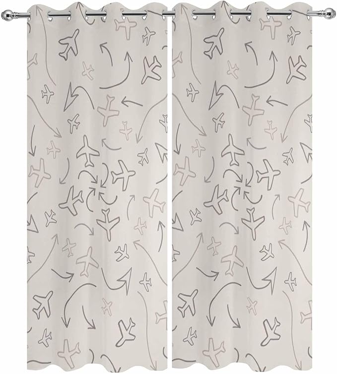 Abstract Airline Route Waterproof Outdoor Curtains for Patio, Windproof Weatherproof Curtains with Weighted Hem, Vintage Aircraft Arrows Light Filtering Privacy Drapes for Porch 54"x 84" 2 Panels