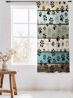 Sheer Curtains 63 Inch Length, Sage Green Brown Paw Prints Semi Sheer Curtains Light Filtering Window Treatment, Vintage Farmhouse Wooden Grain Privacy Voile Drapes for Living Room Bedroom 52x63 Inch