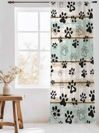 Sheer Curtains 108 Inches Long, Sage Green Beige Farmhouse Semi Sheer Curtains Light Filtering Window Treatment, Black Dog Paw Vintage Wooden Privacy Voile Drapes for Living Room Bedroom 52x108 Inch