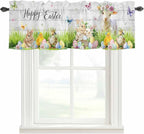 Easter Curtain Valances for Windows, Kitchen Valance Window Treatment, Spring Sheep Bunny Duck Plants Wooden Grain Light Filtering Block Curtains for Bathroom/Bedroom/Living Room 42'' x 18''