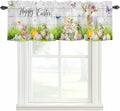 Easter Curtain Valances for Windows, Kitchen Valance Window Treatment, Spring Sheep Bunny Duck Plants Wooden Grain Light Filtering Block Curtains for Bathroom/Bedroom/Living Room 60'' x 18''