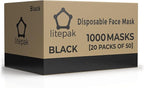 Litepak - 1,000 PCS - Disposable Face Masks for Home & Office - Breathable & Comfortable Filter (Black)