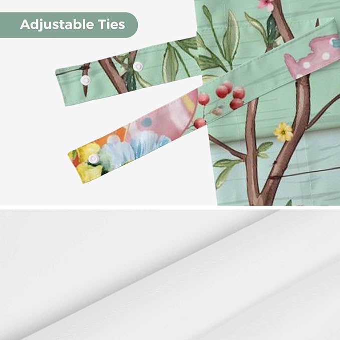 Easter Tie Up Valance Curtains for Windows, Kitchen Curtains Window Shades, Spring Colorful Bunny Eggs Flower Wood Grain Light Filtering Roman Curtain Valances for Bedroom/Bathroom/Cafe 60"x18"
