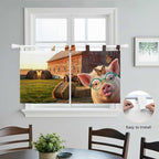 Farm Pig Kitchen Curtains 36 Inch Length, Small Window Curtains Tab Top, Farmhouse Barn Funny Animals Butterfly Light Filtering Short Window Treatments Tier Drapes 27.5"x36" 2 Panel