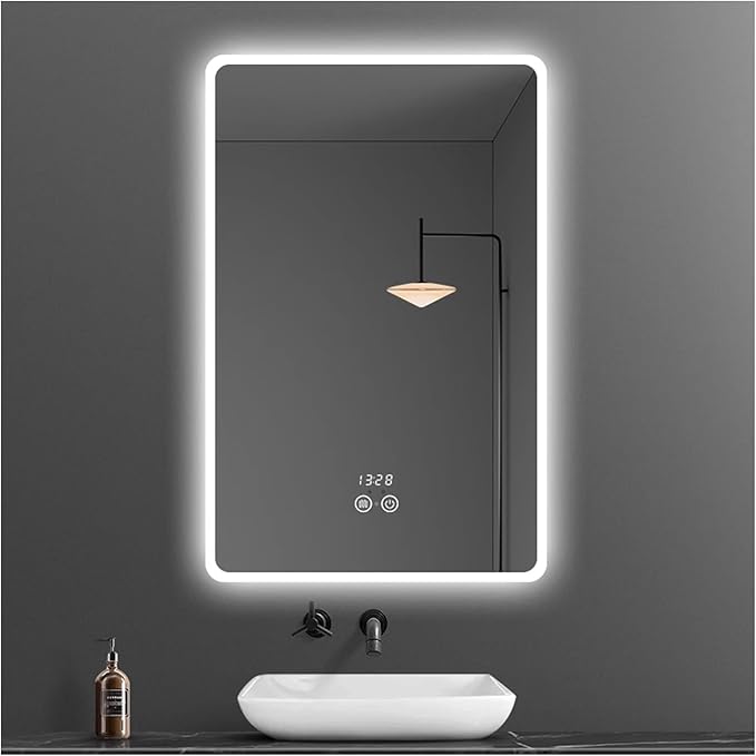 Backlit LED Illuminated Bathroom Mirror with LED Lights, Lighted Bathroom Makeup Wall Mounted Mirror with Demister Pad, Sensor Touch Switch, Horizontal/Vertical(H70*W120/H27.5*W47.2IN)