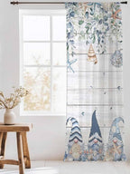 Sheer Curtains 96 Inches Long, Coastal Eucalyptus Leaf Semi Sheer Curtains Light Filtering Window Treatment, Ocean Blue Gnomes Starfish Wood Grain Privacy Voile Drapes for Living Room 52x96 Inch