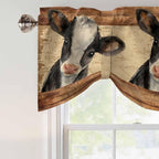 Farmhouse Cow Tie Up Valance Curtains for Windows, Kitchen Curtains Window Shades, Country Vintage Animals Wooden Grain Light Filtering Roman Curtain Valances for Bedroom/Bathroom/Cafe 42"x12"