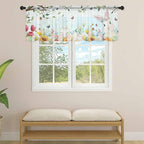 Easter Sheer Valances for Windows 60"x18", Light Filtering Kitchen Curtains Valance, Spring Watercolor Bunny Eggs Tulip Flower Plant Rod Pocket Chiffon Curtains for Living Room Bedroom Cafe