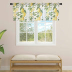 Spring Summer Lemon Sheer Valance Curtains, Leaf Flower White Wood Grain Light Filtering Kitchen Valances Rod Pocket Voile Curtain Window Treatment for Bedroom/Living Room/Basement 42Wx18L