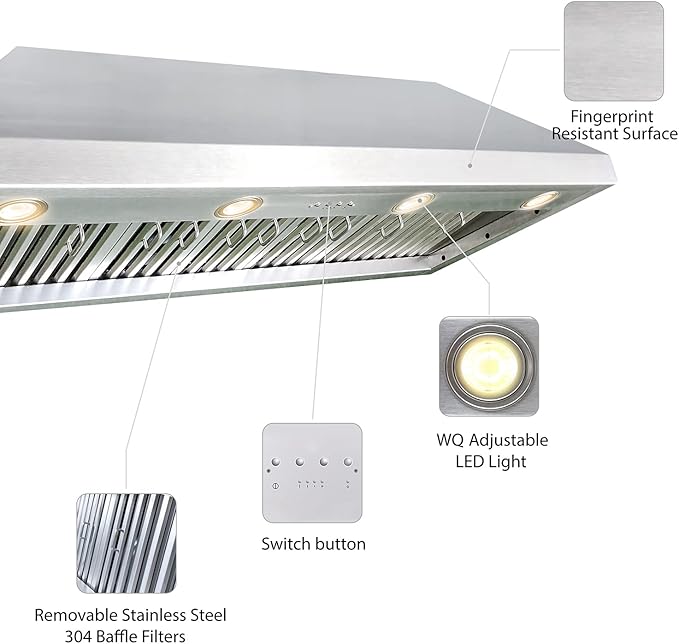 CT Copper Tailor Sloped Copper Vent Hood Wall Mount,36'' W,48''H, 610 CFM Exhaust Fan,Stainless Steel Vent,LED Light,Dishwasher-Safe Baffle Filters,VH8TR1