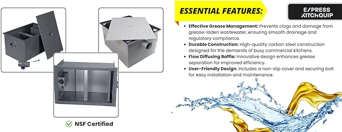 Commercial Carbon Steel Grease Trap Interceptor 14lb - PDI Approved - NSF