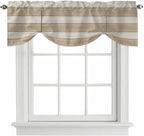 Brown Ombre Wooden Tie Up Valance Curtains for Windows, Kitchen Curtains Window Shades, Farmhouse Retro Khaki Wood Light Filtering Roman Curtain Valances for Bedroom/Bathroom/Cafe 60"x18"