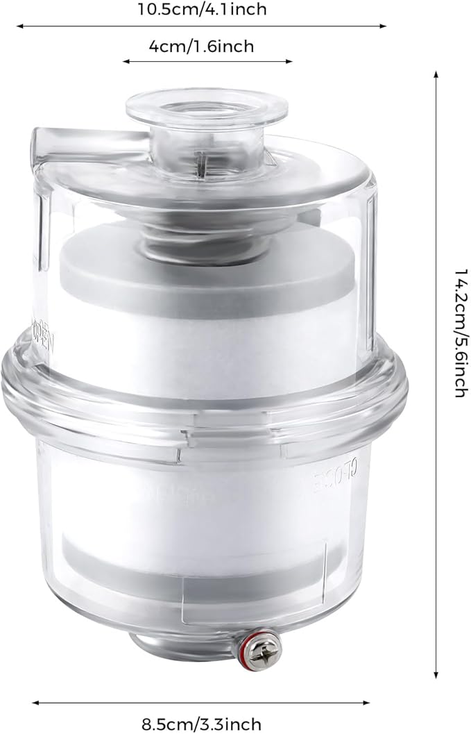 KF25 Oil Mist Filter for Vacuum Pump, 95% Filtration Efficiency PC Fume Separator with Drain Pipe, Compact Exhaust Filter for Lab Industrial