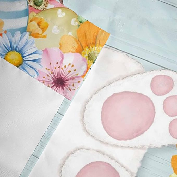 Easter Bunny Curtain Valances for Windows, Kitchen Valance Window Treatment, Easter Eggs Spring Farmhouse Wood Grain Teal Blue Light Filter Block Curtains for Bathroom/Bedroom/Living Room 54'' x 18''