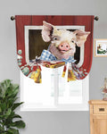 Tie Up Curtains for Windows, Pig Sunflowers Adjustable Balloon Nature Linen Textured Kitchen Curtain, Eucalyptus Leaves Floral Bees Red Barn Tie Up Blackout Curtains for Bedroom, 52 x 63 Inches