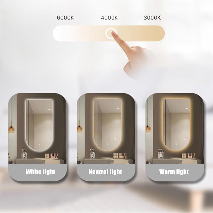 Wall Mirror Arched Bathroom Mirrors, 3-Color Lighted Bathroom Makeup Mounted Mirror, with Demister Pad, Dimming Function for Bathroom Living Room Bedroom Entryway(15.9"x31.9"/40x80cm)
