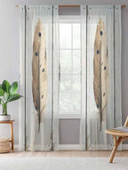Sheer Curtains 108 Inches Long, Farmhouse Feather Semi Sheer Curtains Light Filtering Window Treatment, Watercolor Vintage Wooden Grain Privacy Voile Drapes for Living Room Bedroom 52x108 Inch