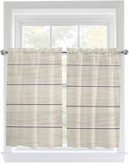 Vintage Country Wooden Board Window Valance Curtains, Gradient Wood Grain Line Light Filtering Kitchen Valance with 3-inch Rod Pocket for Living Room Bathroom Bedroom,2 Panel,42x45In