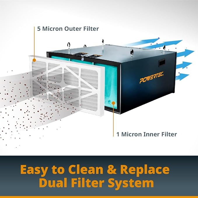 POWERTEC 1 Micron Inner Air Filters for WEN 3417 Filter Replacement, POWERTEC AF1045/AF1044, WEN 1044 1270 CFM Woodworking Air Filtration System (3415/3416/AF1270), 2PK (Color May Vary) (75019-P2)