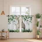 Easter Tier Curtains, Country Rabbit Botanical Leaves Wooden Grain Light Filtering Kitchen Curtains, 2Pcs Rod Pocket Half Window Treatments Panels for Sink Cafe Cabinet Basement 27.5x45 Inches