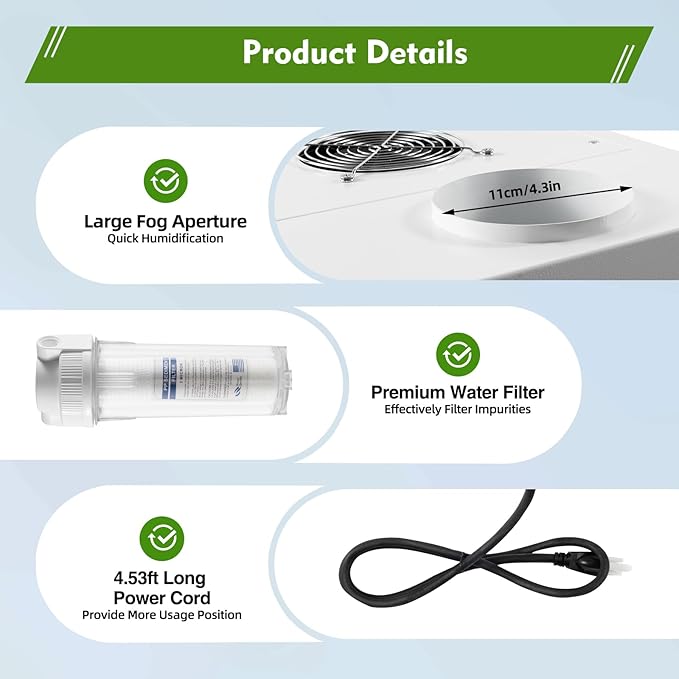 Agricultural Ultrasonic Humidifier, 3kg/h Fog Output Commercial Humidifier, 300W 110V for Large Volume Automatic Mist Cooling Sprayer Airflow for Warehouse Greenhouse Garden