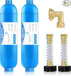 BELVITA RV Inline Water Filter with Solid Brass 90 Degree Hose Elbow, Eliminates Stress and Strain On RV Water Intake Hose Fittings(2 Pack)