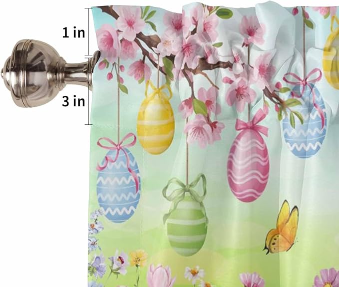 Easter Tier Curtains 45 Inches Long, Spring Bunny Colorful Rabbit Eggs Butterfly Blue Green Window Treatment Curtain Drapes, Window Half Privacy Curtains for Bedroom Bathroom, 42"x45", 2 Panels