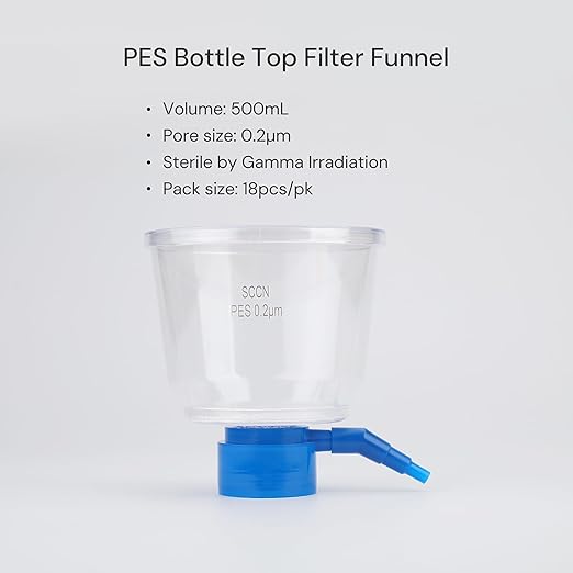 Pack of 18 Diposable Bottle Top Filter 500mL 0.2μm PES Hydrophilic Membrane