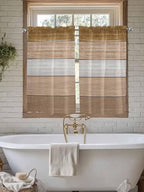 Retro Farm Wood Board Window Valance Curtains, Brown Graduality Striped Light Filtering Kitchen Valance with 3-inch Rod Pocket for Living Room Bathroom Bedroom,2 Panel,42x54In
