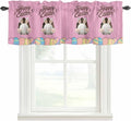 Pink Easter Curtain Valances for Windows, Kitchen Valance Window Treatment, Easter Bunny Eggs Spring Cartoon Farmhouse Wood Grain Light Filter Block Curtains for Bathroom/Bedroom/Living Room 60''x18''
