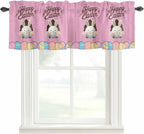 Pink Easter Curtain Valances for Windows, Kitchen Valance Window Treatment, Easter Bunny Eggs Spring Cartoon Farmhouse Wood Grain Light Filter Block Curtains for Bathroom/Bedroom/Living Room 42''x12''