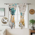 Watercolor Flowers Bathroom Curtains 63 Inch Length, Window Curtains Tab Top, Vintage Tulips Floral Barn Doors Wood Grain Light Filtering Window Treatments Drapes 52"x63" 2 Panel