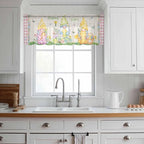 Easter Sheer Valances for Windows 42"x12", Light Filtering Kitchen Curtains Valance, Country Gnomes Duck Floral Eggs Pink Buffalo Check Rod Pocket Chiffon Curtains for Living Room Bedroom Cafe
