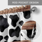 Cow Printed Curtain Valances for Windows, Kitchen Valance Window Treatment, Farmhouse Watercolor Country Wooden Grain Light Filtering Block Curtains for Bathroom/Bedroom/Living Room 54'' x 18''
