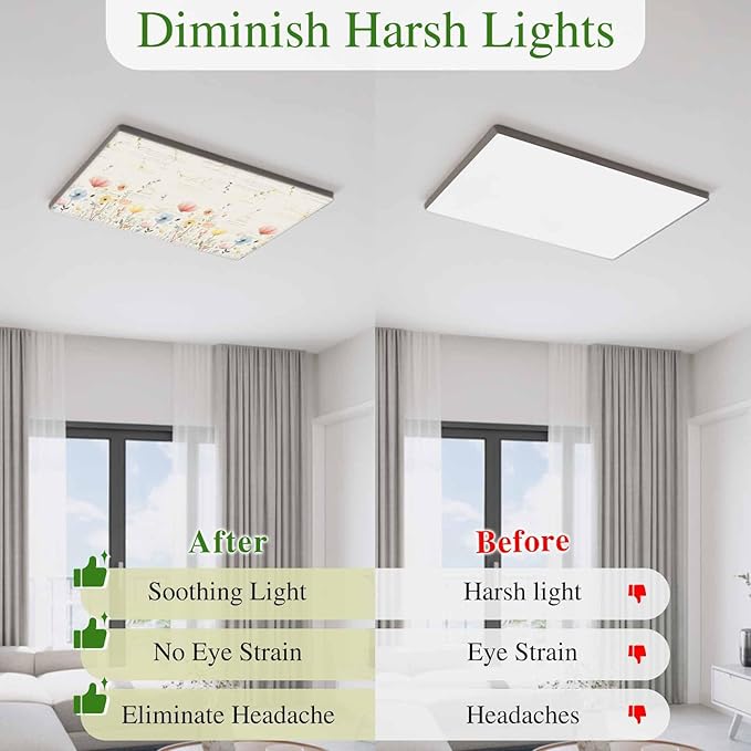 Fluorescent Light Covers for Ceiling Lights Spring Poppy Floral Magnetic Light Filters 4 Pack 4x2 ft Wildflower Vintage Ceiling Lights Cover for Classroom Office School Home Drop Lamp Decor