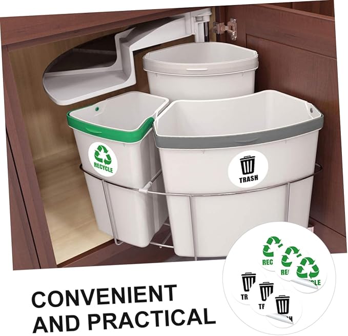 Veemoon 6-Piece Set of Self-Adhesive Garbage Classification Label Stickers Waste Sorting Stickers for Trash Cans and Containers Design for Easy Identification