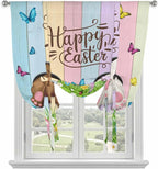 Tie Up Curtains,Happy Easter Rabbit Butt Egg on Daisy Leaf Adjustable Rod Pocket Window Shade Curtain Drape Bufferfly on Wood Barn Tie-Up Valance for Kitchen Bedroom Living Room Windows,42"x54"
