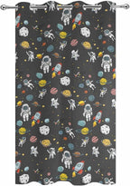Cartoon Space Outdoor Curtains for Patio Rockets Planets Astronauts Gray Waterproof Outside Curtains with Grommet Top Weatherproof Curtain for Cabana Pergola Gazebo, 1 Panel, 54" W x 84" L