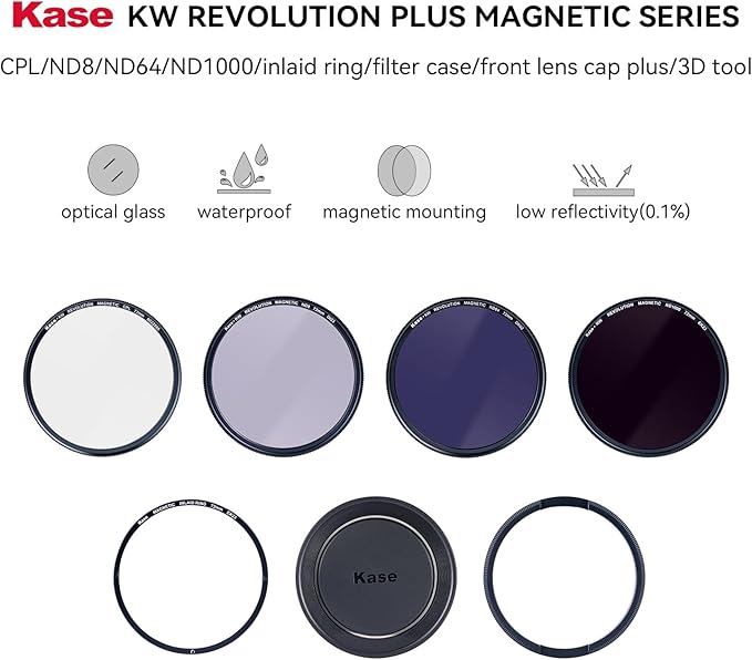 Kase 82mm KW Revolution Plus Master Kit, Includes CPL, ND8/64/1000, Inlaid Ring, Front Lens Cap, Filter Bag, 3D Tool, Suitable for Long-Exposure Landscape Video Shooting