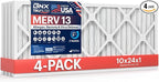 BNX TruFilter 10x24x1 Air Filter MERV 13 (4-Pack) - MADE IN USA - Electrostatic Pleated Air Conditioner HVAC AC Furnace Filters for Allergies, Pollen, Mold, Bacteria, Smoke, Allergen, MPR 1900 FPR 10