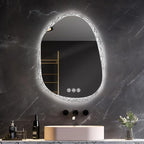 LUVODI Lighted LED Bathroom Mirror: 32”x24”Irregular Stone Pattern Frosted Wall Vanity Mirror with Bright Back Lit - Smart Dimmable Mirror Anti Fog with Touch Switch for Restroom Bedroom Living Room