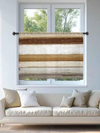 Sheer Curtains 54 Inch Length, Brown Wood Grain Semi Sheer Curtains Light Filtering Window Treatment, Vintage Country Geometric Striped Privacy Voile Drapes for Living Room Bedroom 52x54 Inch