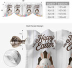 Grey Easter Tie Up Valance Curtains for Windows, Kitchen Curtains Window Shades, Spring Cartoon Bunny Colorful Eggs Wood Grain Light Filtering Roman Curtain Valances for Bedroom/Bathroom/Cafe 42"x12"