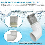 DN20 inch stainless steel filter cover connected to 90 degree elbow 3/4" PVC DN20 water pipe, suction hose strainer used to remove debris and reduce solid entry(1pcs)
