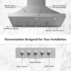 VAV Upgraded 48 inch Wall Mount Range Hood Vent Convertible Dual Motors 1500CFM Stainless Steel for Kitchen 4 Speed Exhaust Fan ETL listed (Upgraded Dual Motors)