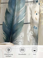Sheer Curtains 84 Inches Long, Boho Blue Feathers Semi Sheer Curtains Light Filtering Window Treatment, Country Vintage Wooden Grain Privacy Voile Drapes for Living Room Bedroom 52x84 Inch