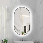 Oval LED Illuminated Bathroom Mirror, Wall-mounted Vanity Makeup Mirror with Demister Pad, 3 Dimmable Color Temperatures & Touch Control, Metal Frame Anti-Fog Lighted Wall Mirror ( Color : Black Frame