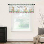 Easter Sheer Valances for Windows 60"x18", Light Filtering Kitchen Curtains Valance, Spring Watercolor Bunny Eggs Flower Leaf Wooden Grey Rod Pocket Chiffon Curtains for Living Room Bedroom Cafe